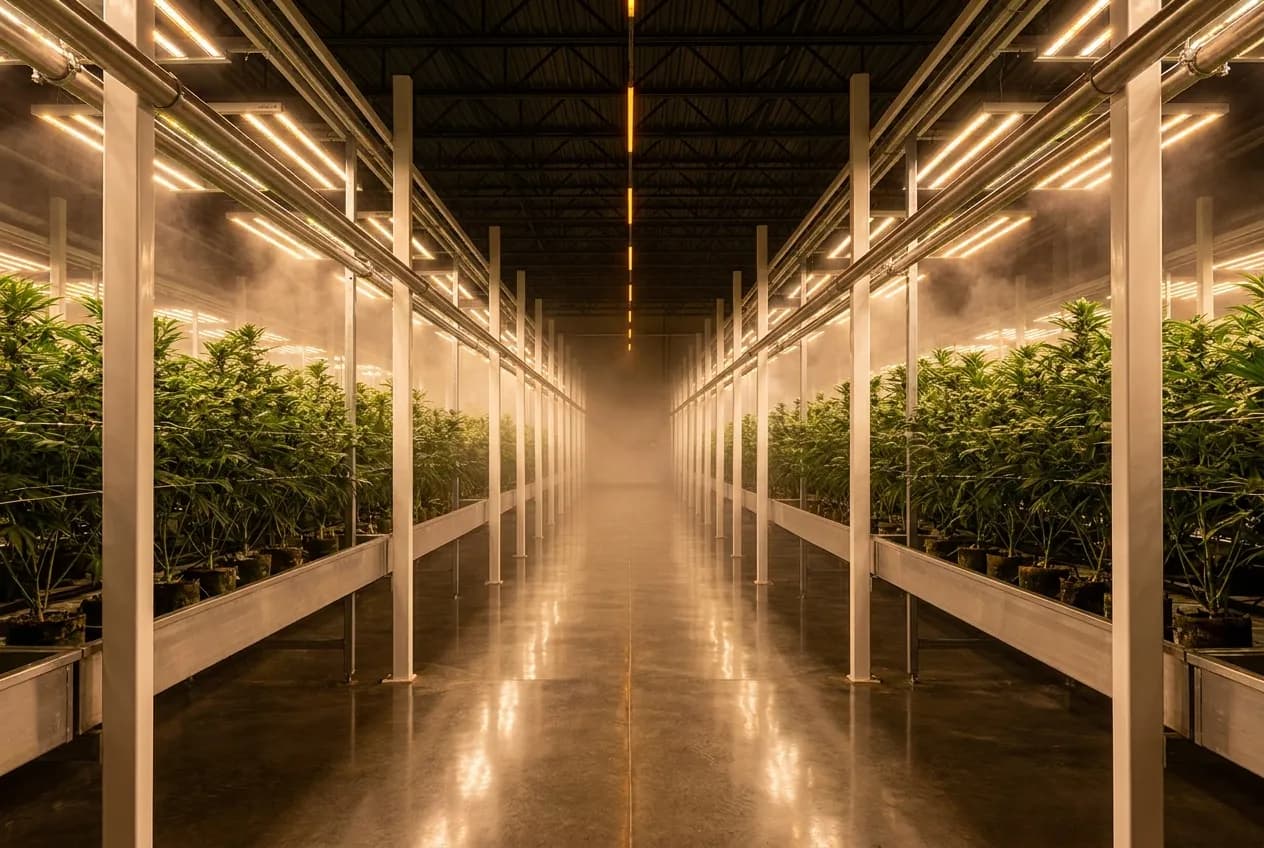 Interior of a modern commercial cannabis cultivation facility in Central Florida