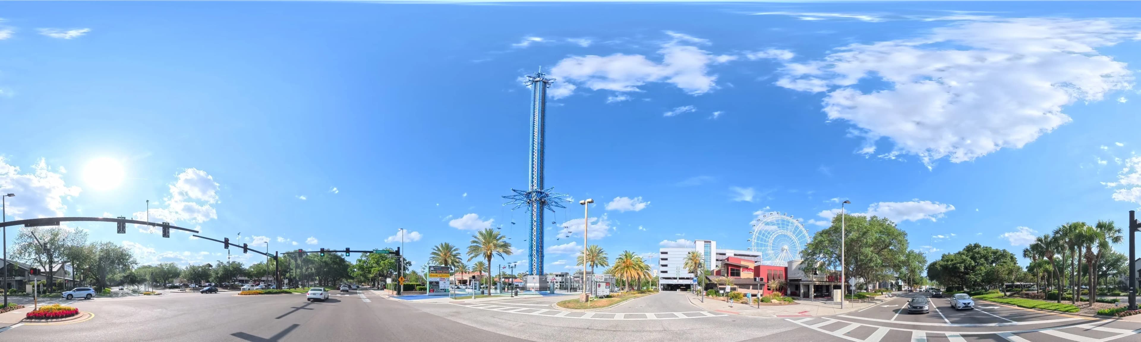 ICON Park Star Flyer and Ferris wheel on International Drive, Orlando entertainment corridor