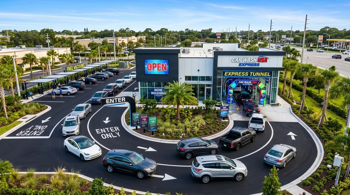 Florida automotive commercial site with drive-through traffic