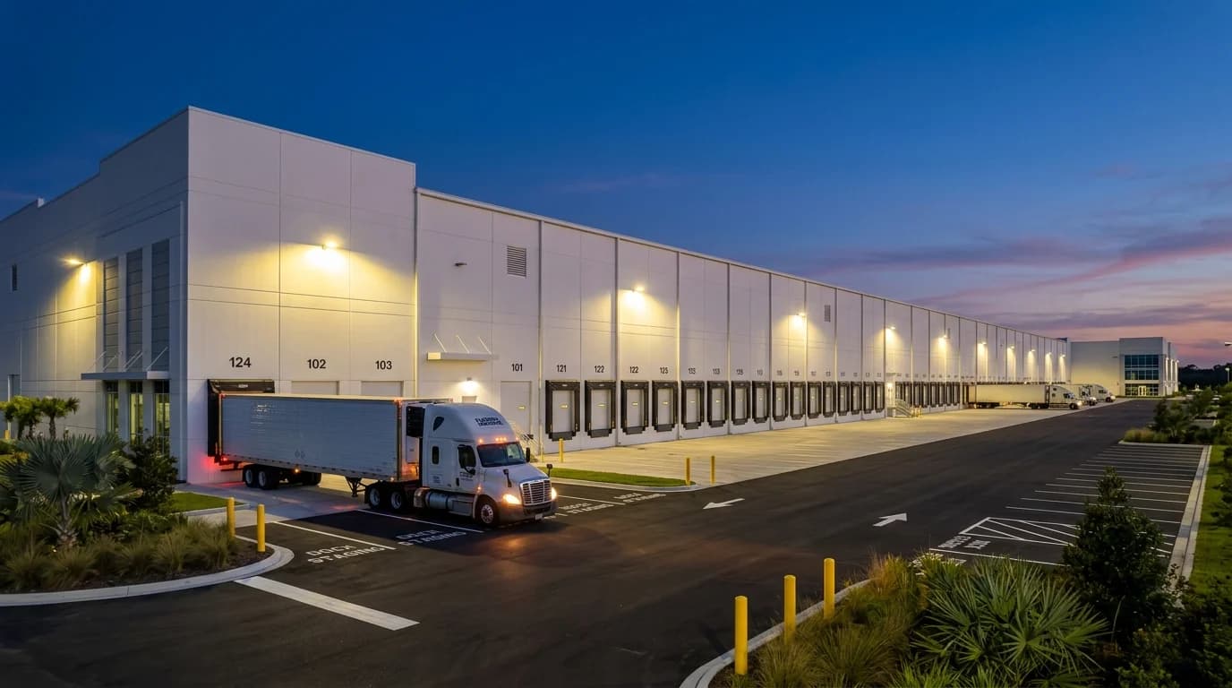Large distribution warehouse representing Central Florida industrial real estate development